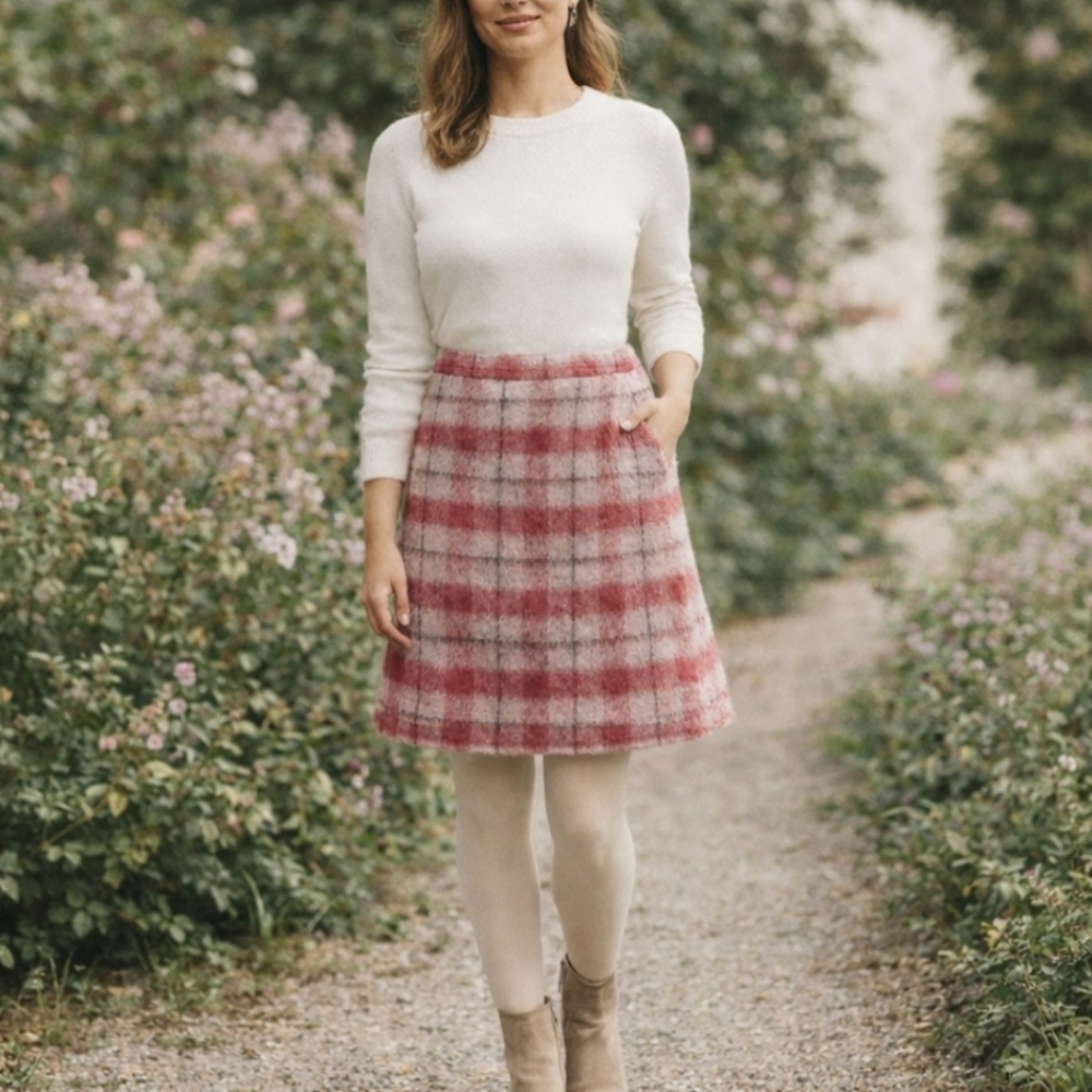 Boden Skirt Tartan Check Skirt Red Pink Collegiate Preppy Size 14L 14 Long